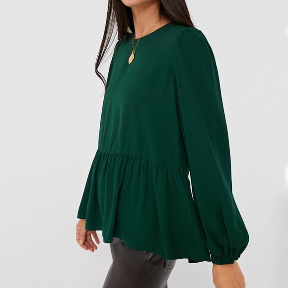 Pomander Place Hunter Green Carlota Peplum Blouse SMALL - Picture 1 of 3